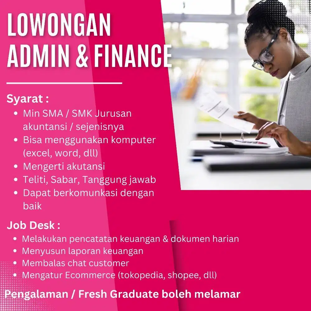 LOWONGAN KERJA ADMIN FINANCE - AREA KELAPA GADING JAKARTA UTARA