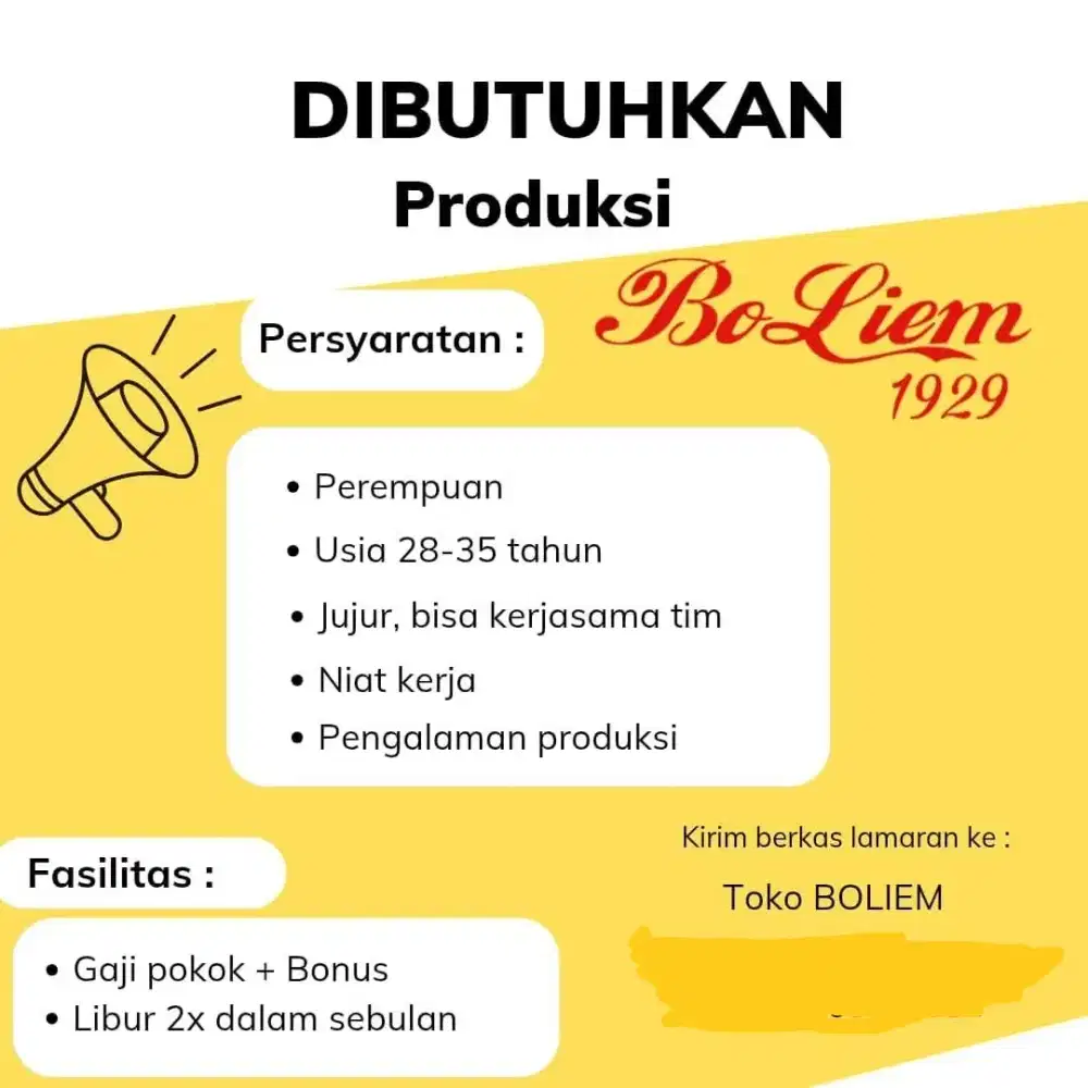 Dibutuhkan bagian produksi