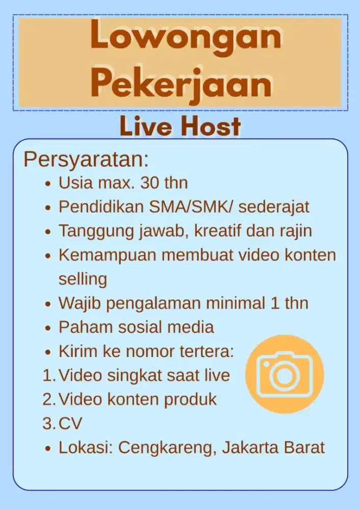 BUTUH CEPAT !!! HOST LIVE DAN CONTENT CREATOR OLSHOP