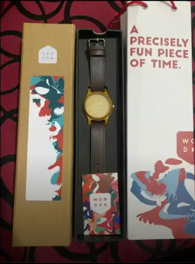 Jam tangan Woodka Loca Jati & Dark Brown Leather Strap