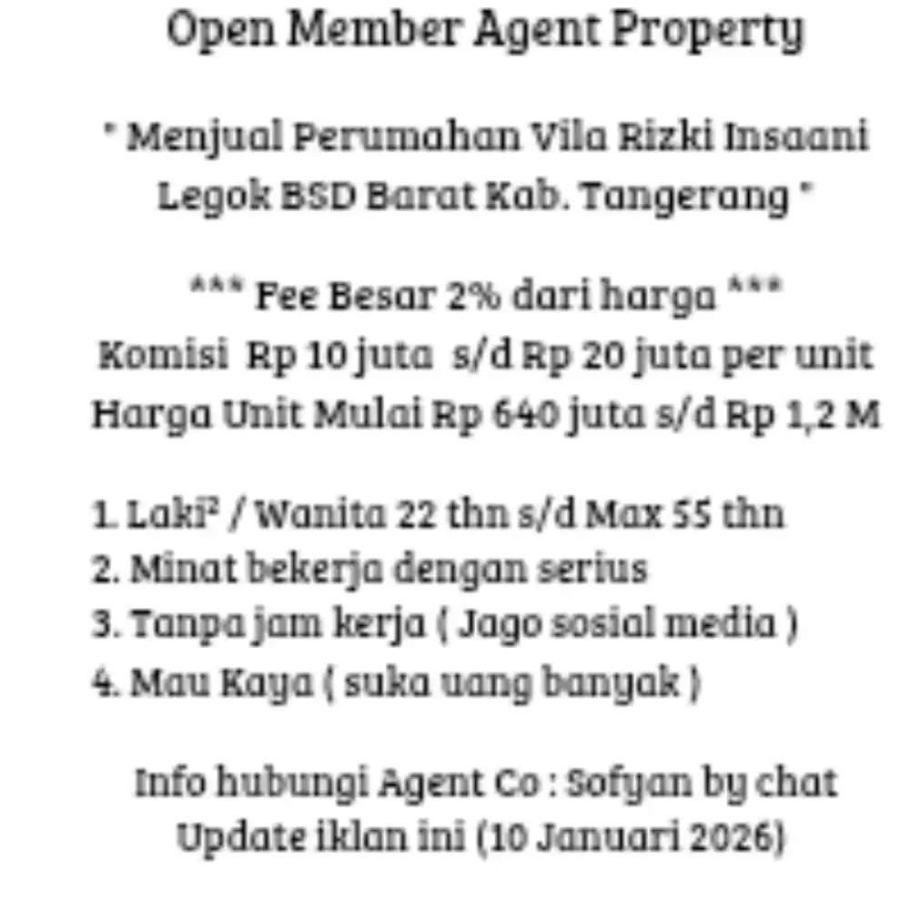 Lowongan kerja AGENT Property Legok BSD