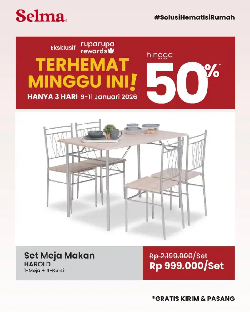 Selma Harold Set Meja makan 4 kursi