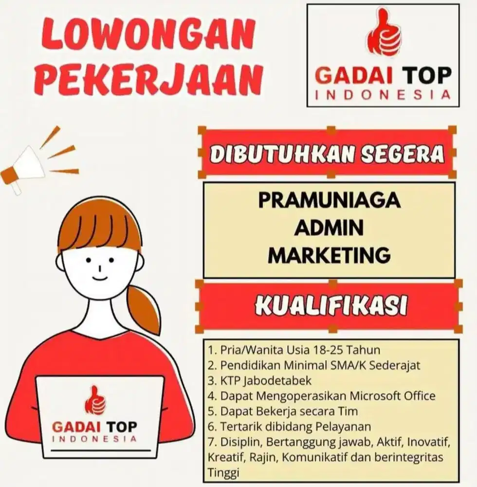 lowongan kerja pramuniaga admin kasir marketing