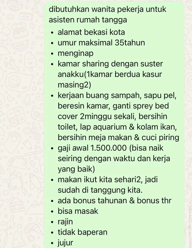 dibutuhkan asisten rumah tangga
