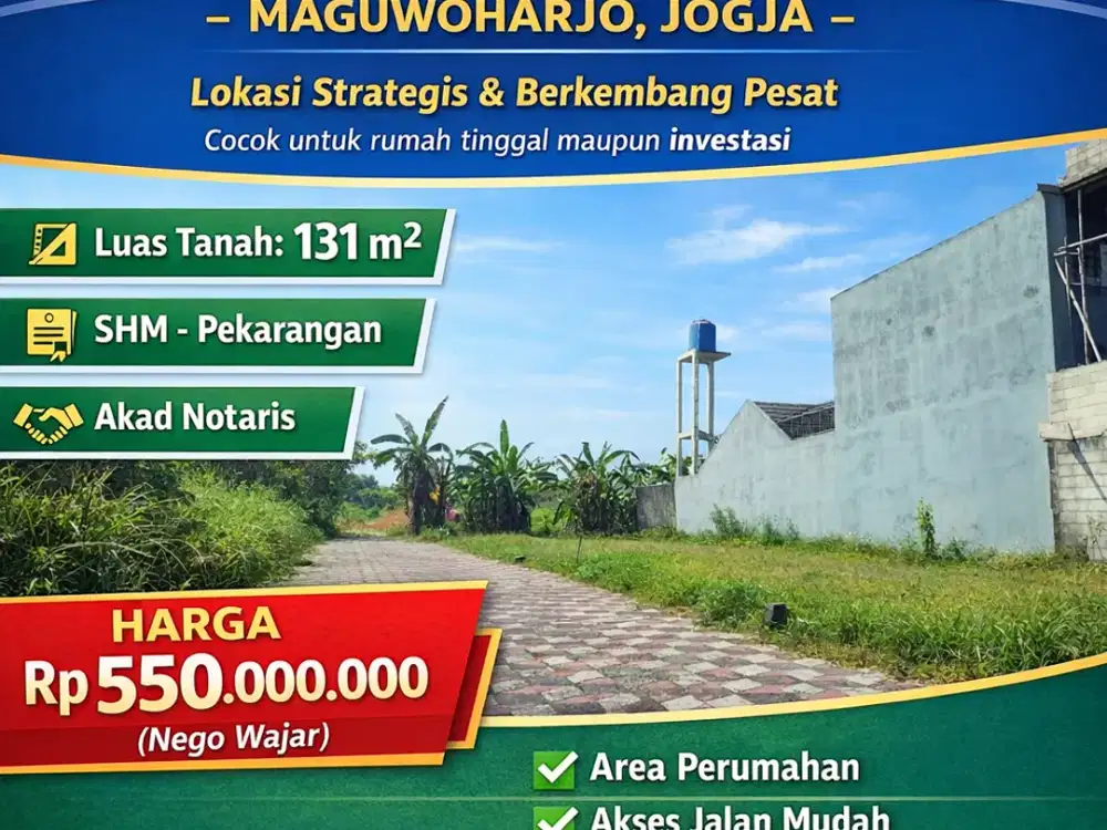 Dijual Tanah Jogja 3 Menit Bakal Tol Maguwoharjo SHM Pekarangan
