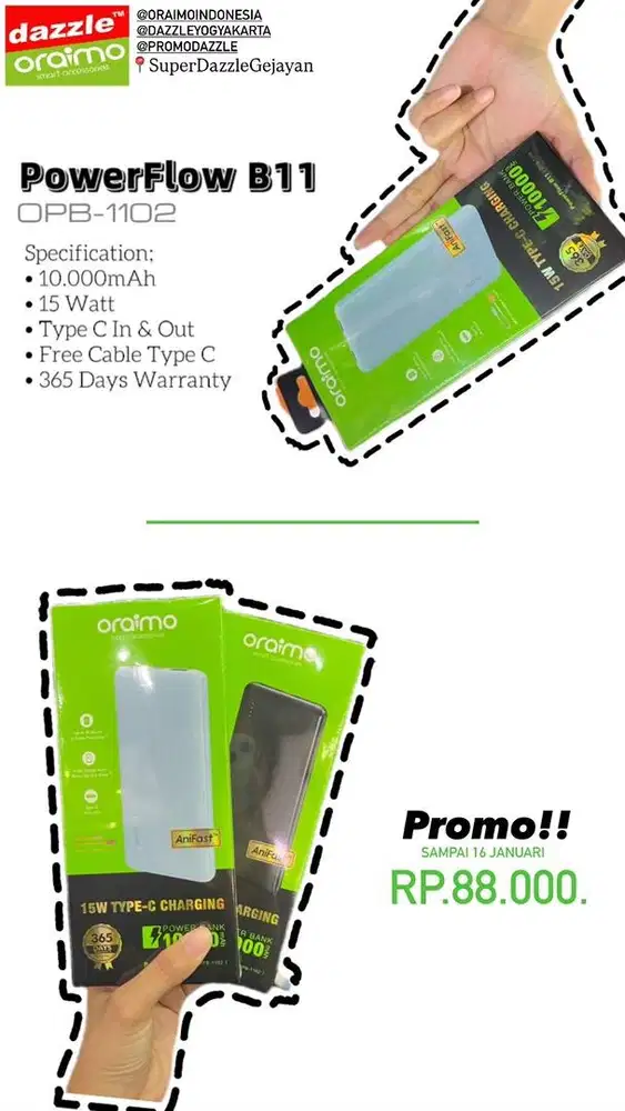 Powerbank 10.000mAh 15Watt PowerFlow B11 OPB-1102