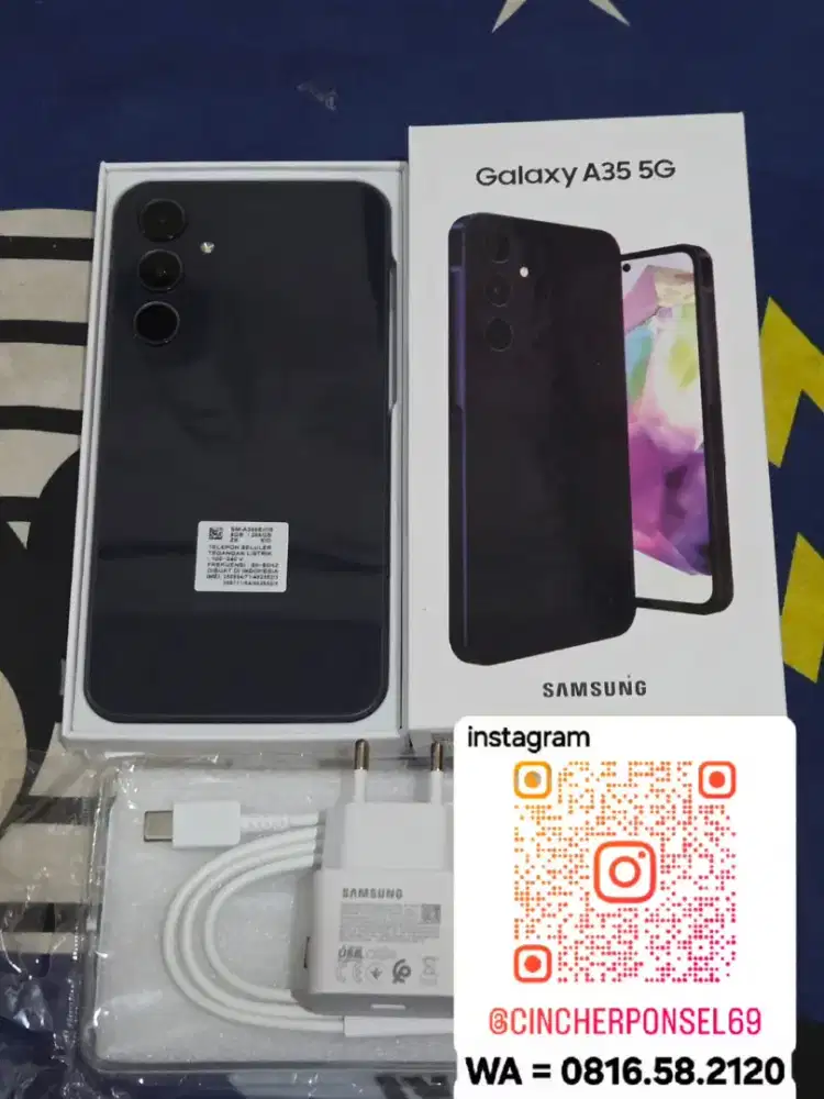 Jual hp bekas samsung A35 5g 8/256 likenew grsn resmi free ADAPTOR