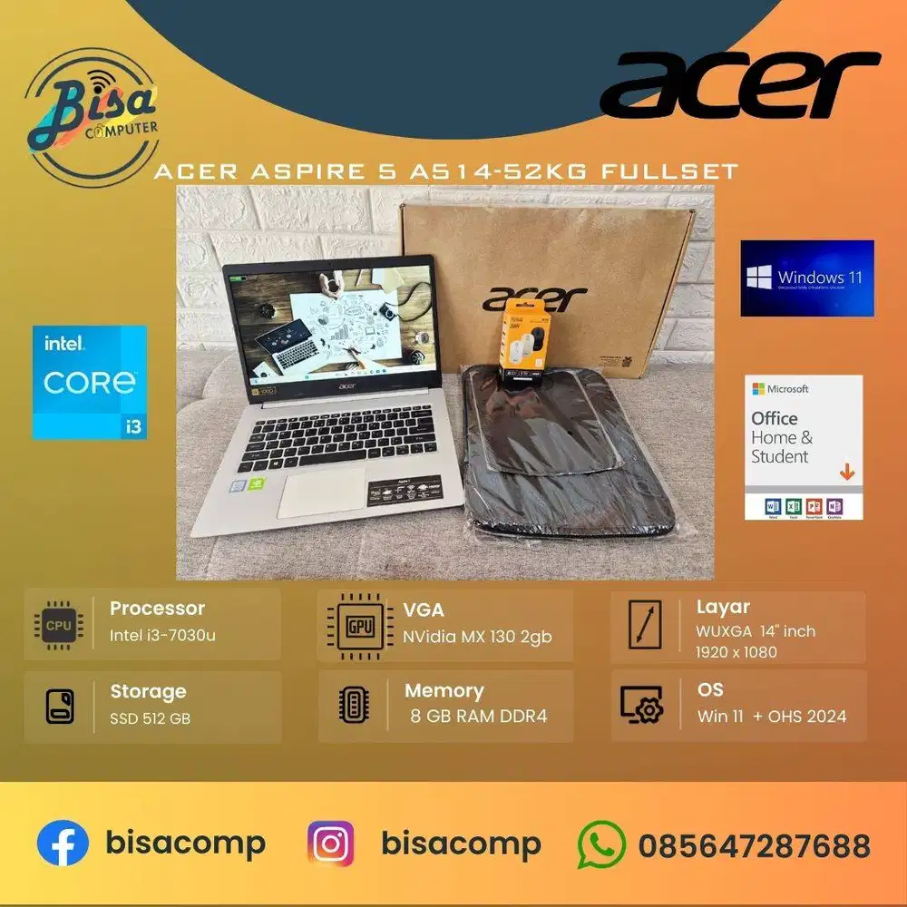 Acer Aspire 5 A514-52KG Core i3 7th Gen SSD 512gb Ram 8gb 14inchFHD