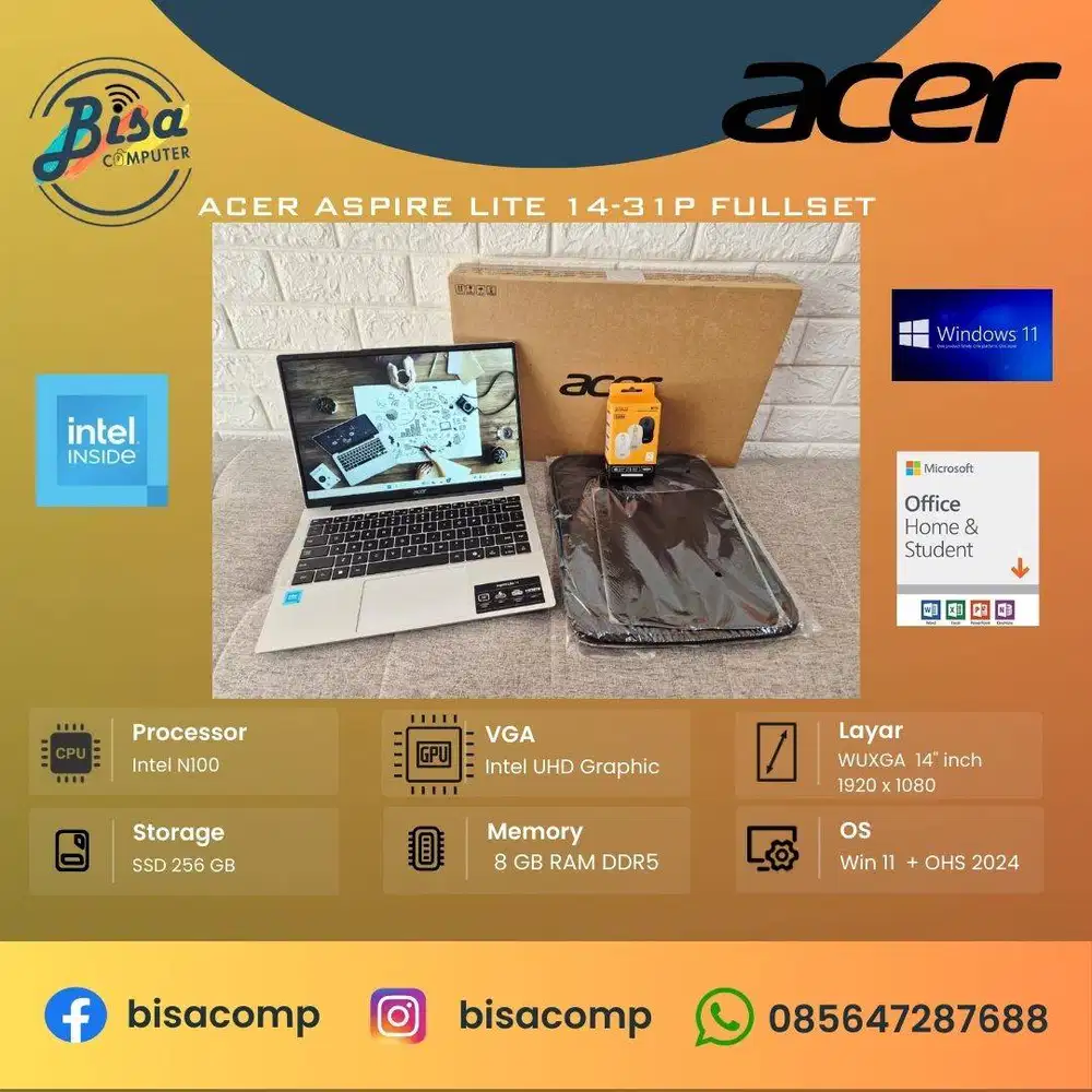 Acer Aspire Lite 14-31P Intel N100 SSD 256gb Ram 8gb 14inchFHD WUXGA