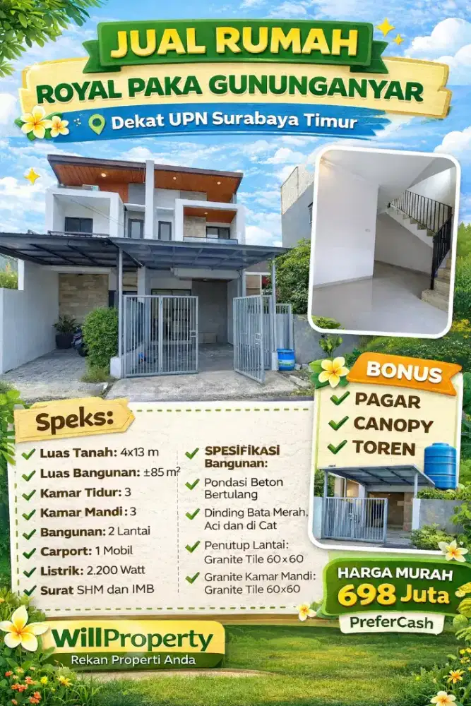 Rumah Minimalis Royal Paka dekat Merr,Gunung Anyar,Rungkut,Purimas