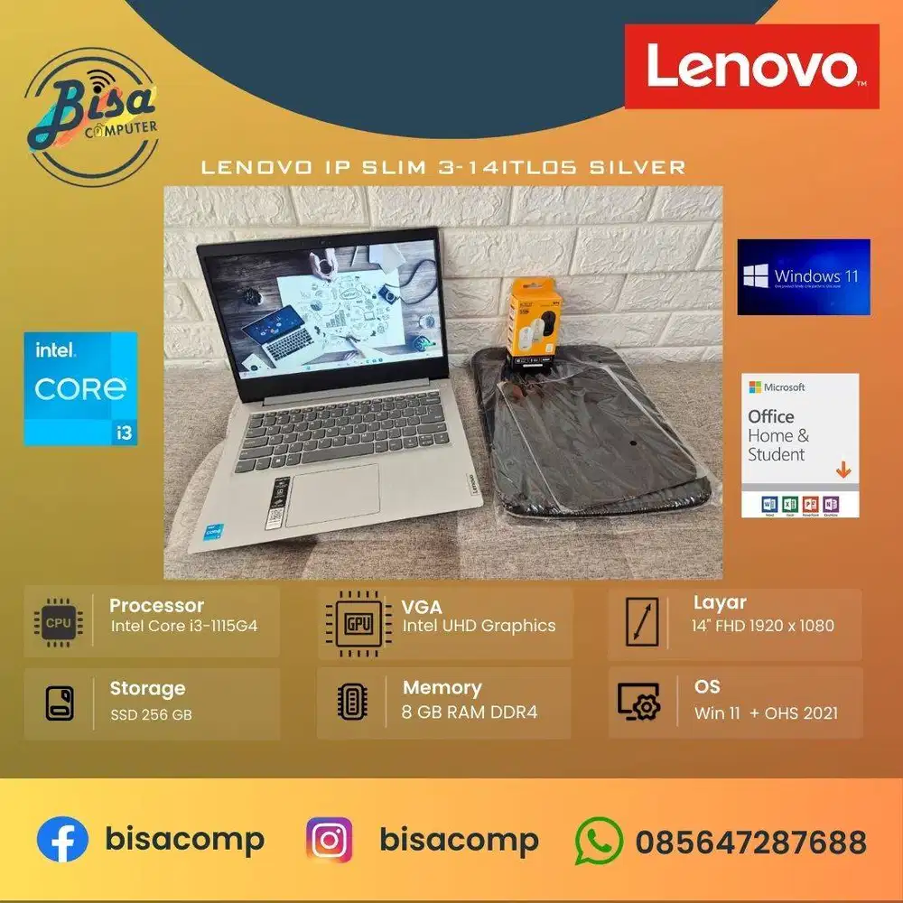 Lenovo Ideapad Slim 3-14ITL05 Core i3 11th Gen SSD 256gb Ram 8gb 14in