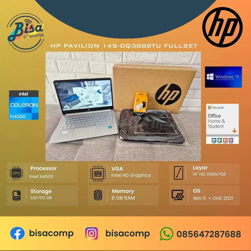 HP Pavilion 14s-dq3888TU Intel N4500 SSD 512gb Ram 8gb 14inchHD