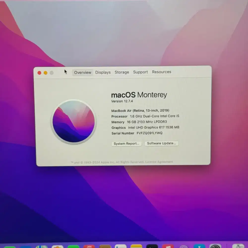 Macbook Air 2019 Ram 16 Ssd 256 Layar 13 inch Full set Space grey