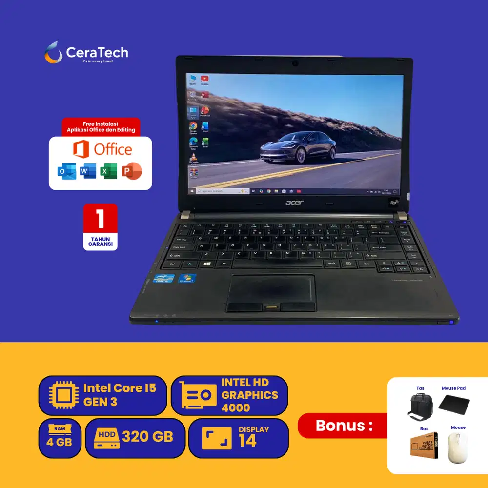 Acer TravelMate P633-M i5 GEN 3 RAM 4GB HDD 320 GB 14 Inch