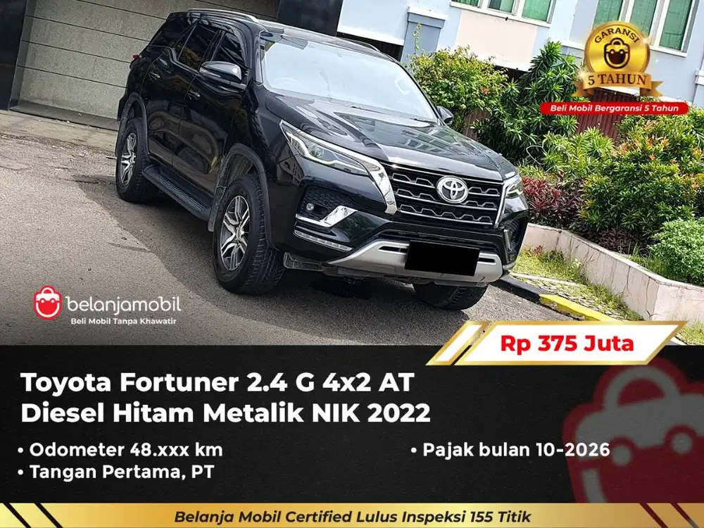 [ GARANSI 5TH ] Toyota Fortuner 2.4 G 4x2 AT Diesel Hitam 2022/2023