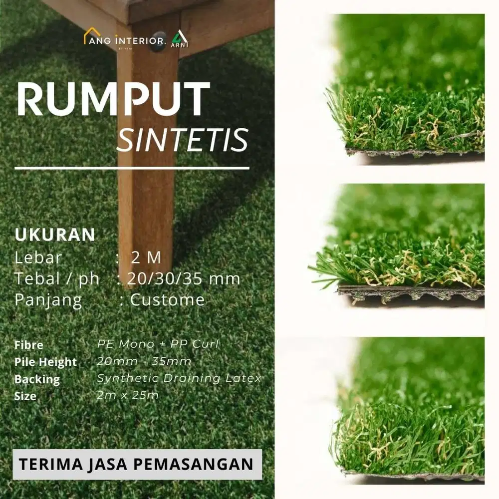 Rumput Sintetis Outdoor Premium 20–35mm • Drainase Cepat • Gulungan 2m
