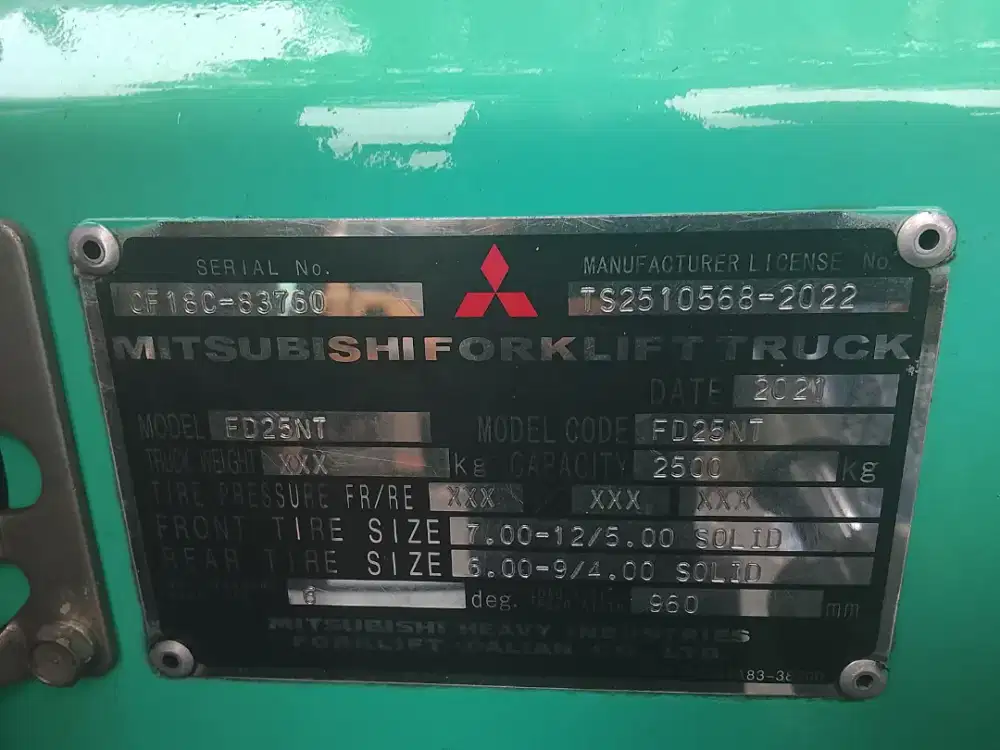 Forklift Mitsubishi 2,5 ton tahun 2021
