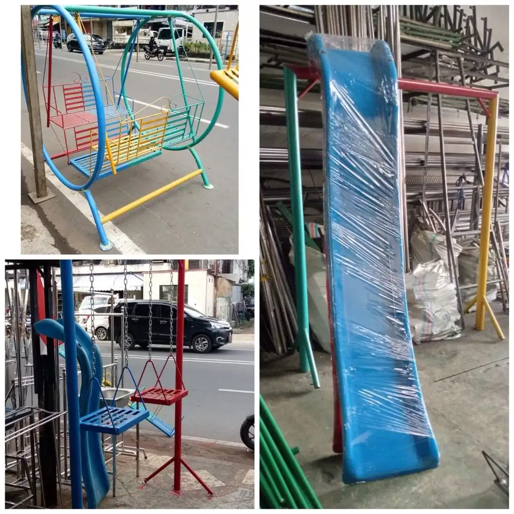 Perosotan, ayunan, jungkat jungkit, playground, bola dunia, mainan TK