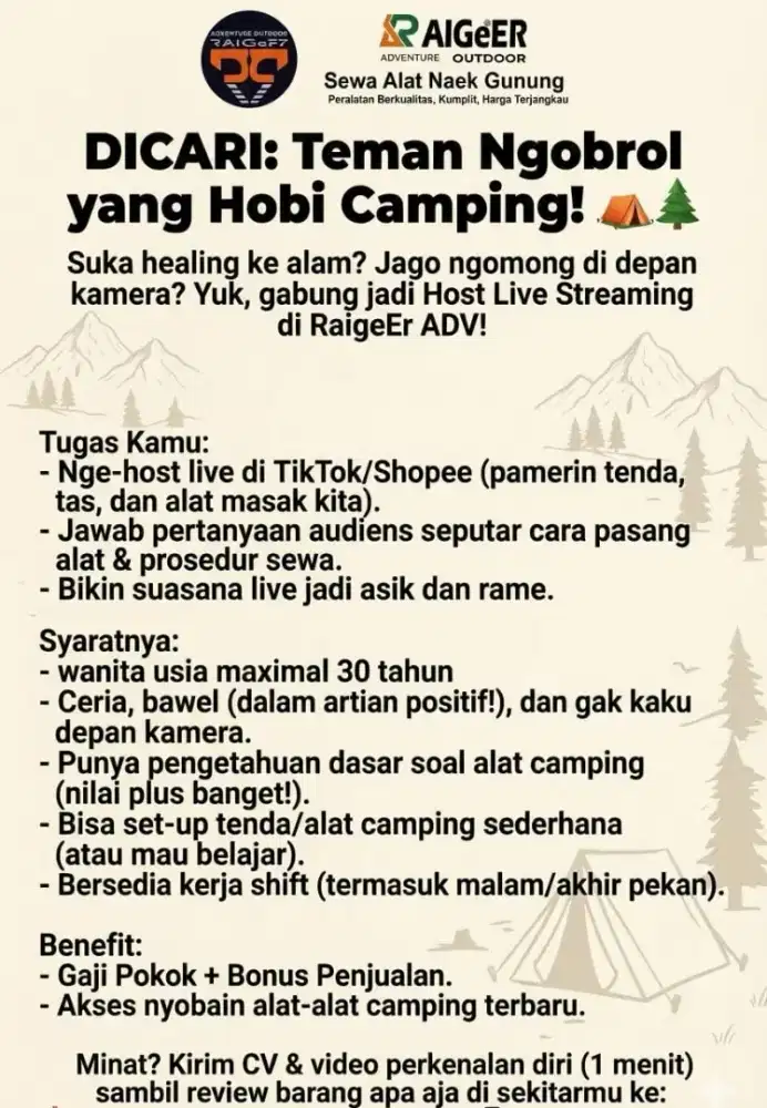Caribhist live untuk Perlengkapan camping wanita
