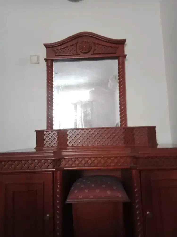 Meja Kaca Rias Jati + kursi