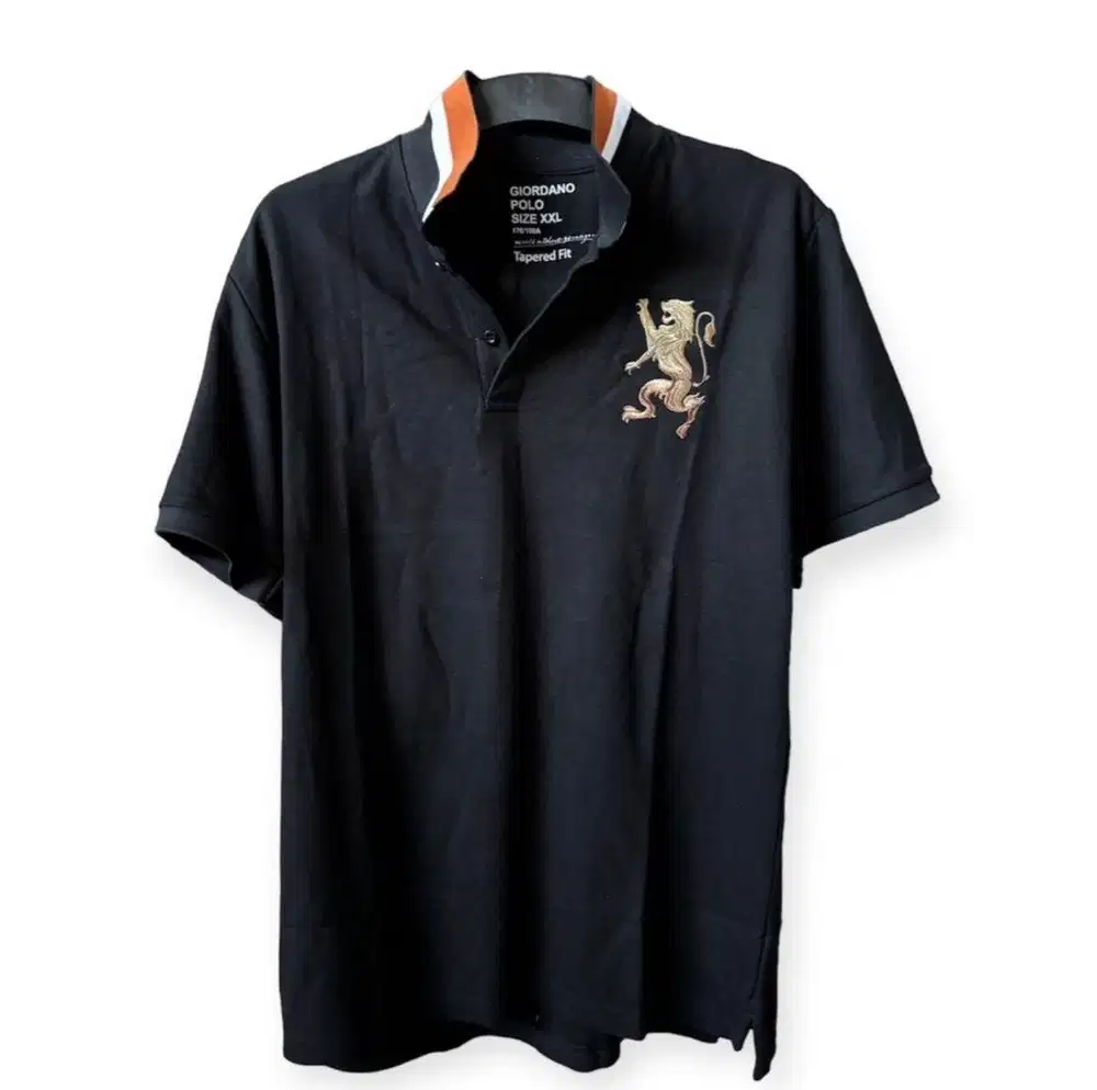 Kaos kerah Polo shirt hitam xxl bordir lion