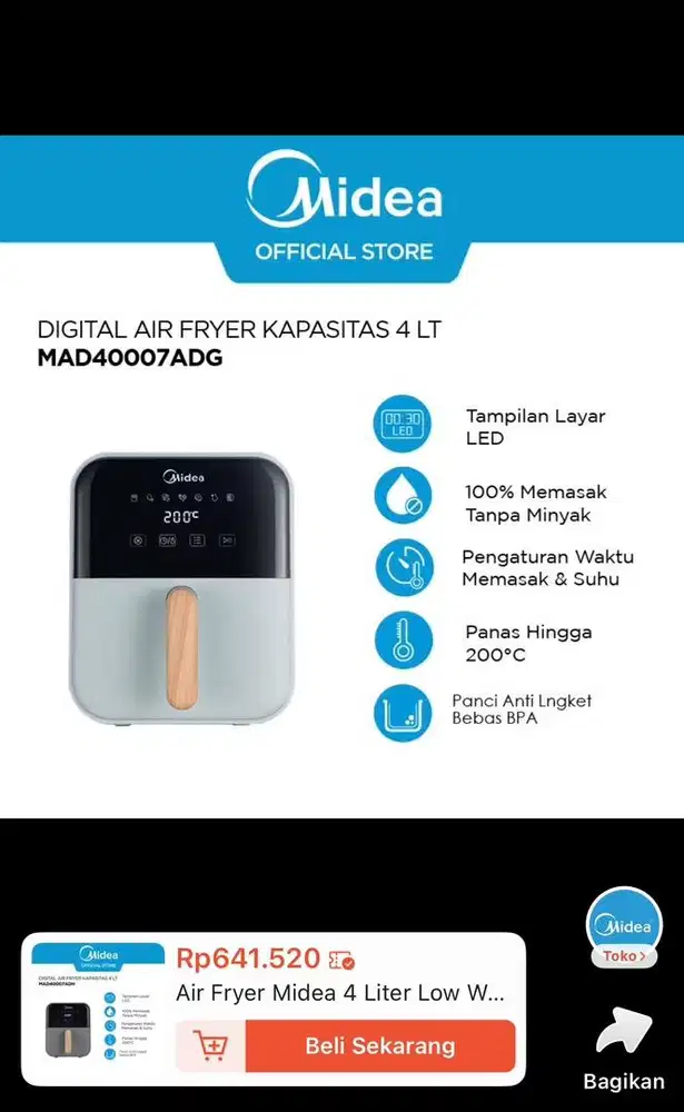 Air Fryer Midea MAD40007ADG 4L