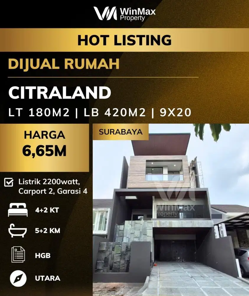 Dijual rumah 3 lantai baru gress citraland utama queenstown sby barat