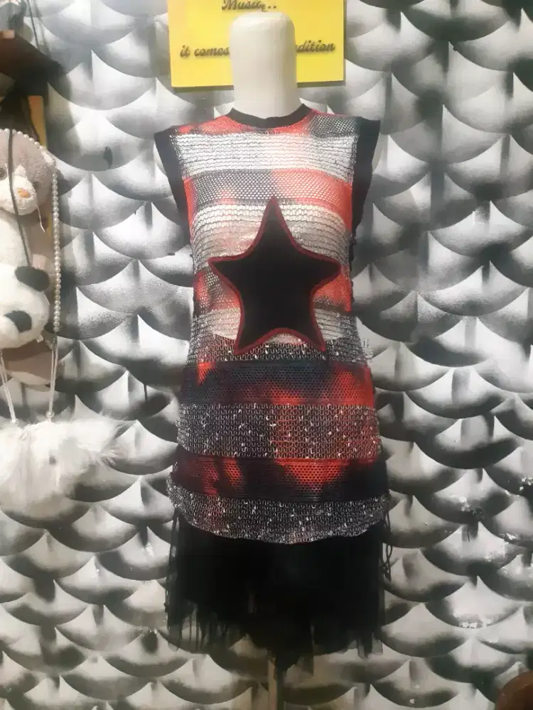 Shein romwe punk tanktop jaring tiedye preloved tjap karoeng