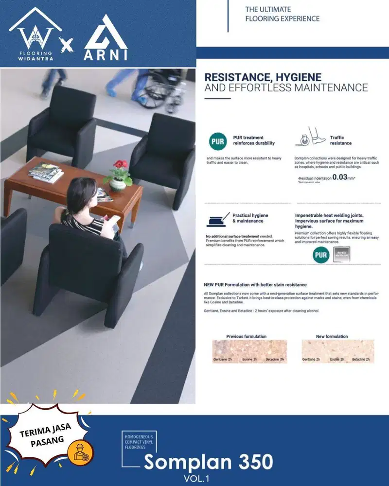 LANTAI VINYL ROLL Tarket Somplan 350 2mm | Rumah Sakit | Lab | DLL