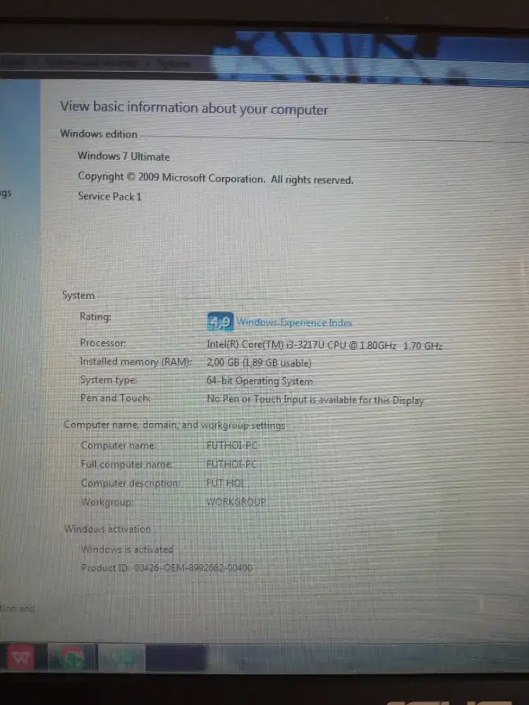 Di jual cepat laptop Asus i3