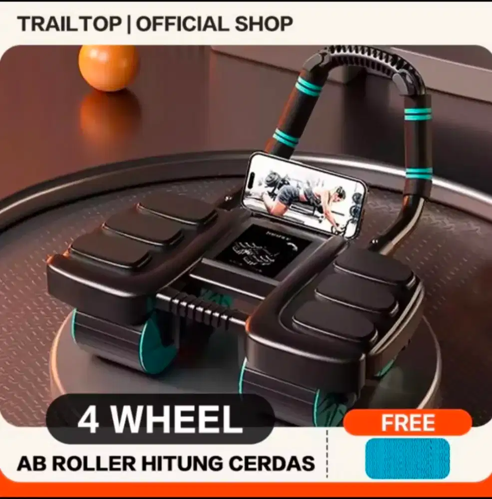TRAILTOP Ab Wheel 4 Roda Roller Plank Trainer 2IN1 With Phone Holder