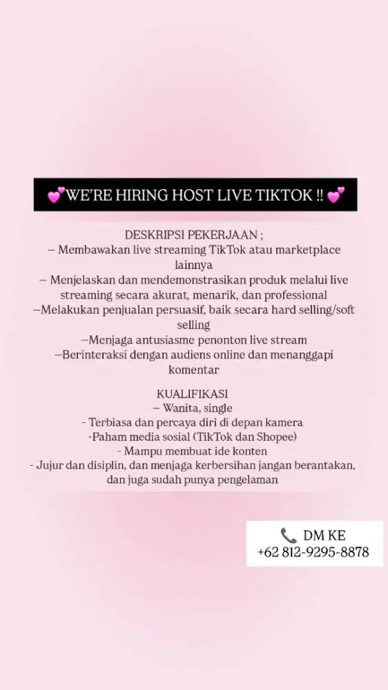 HIRING HOST LIVE TIKTOK