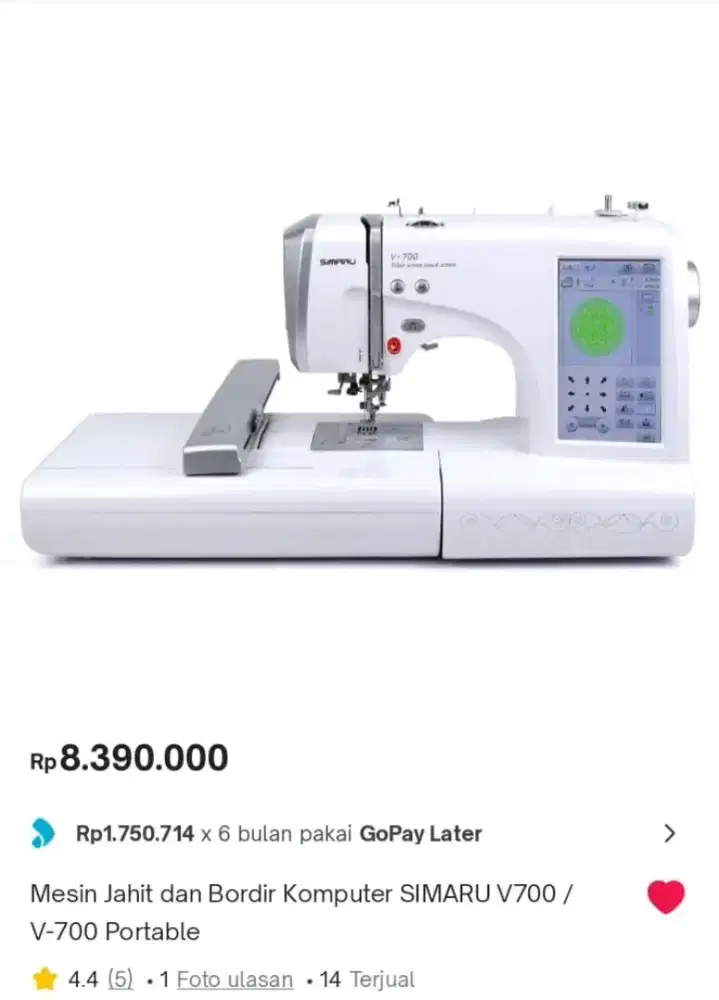 Mesin Jahit dan Bordir Komputer SIMARU V700/V-700 Portable