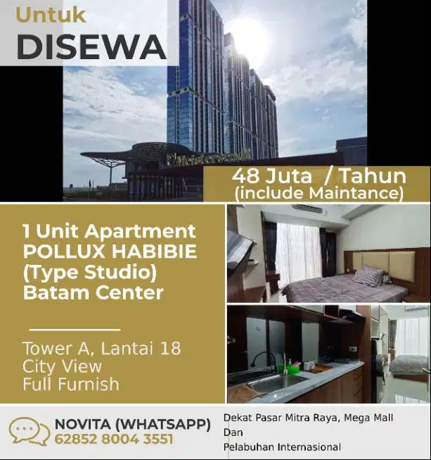 1 Unit Apartment POLLUX HABIBIE (Type Studio) Batam Center