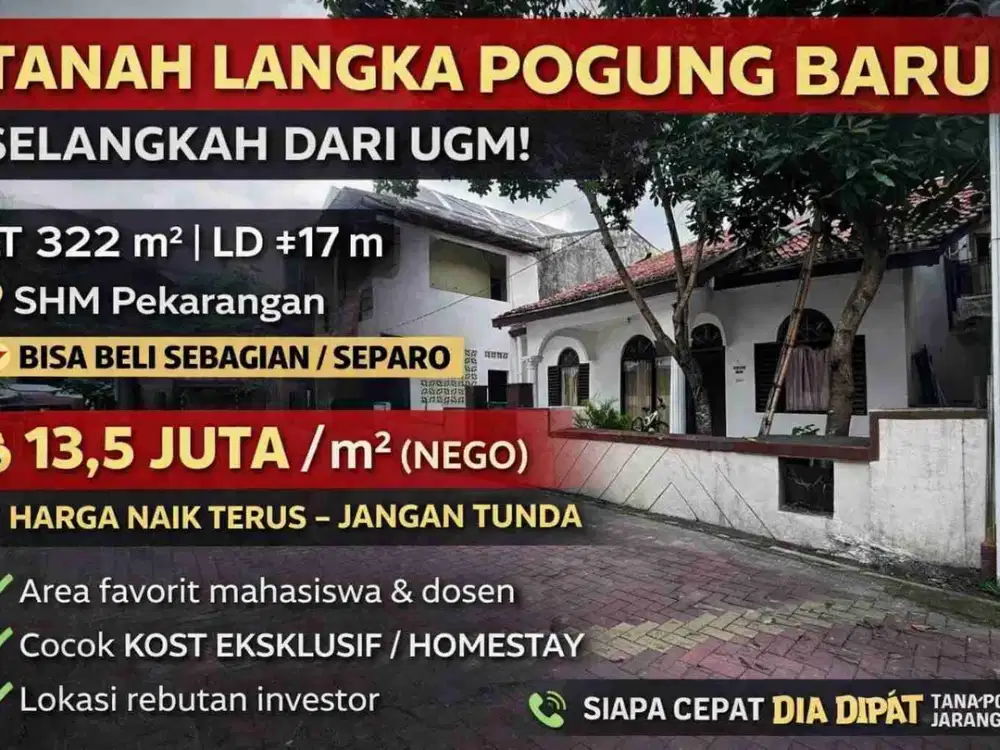 TANAH EMAS POGUNG BARU! LANGKA – DEKAT UGM, SIAP JADI MESIN UANG