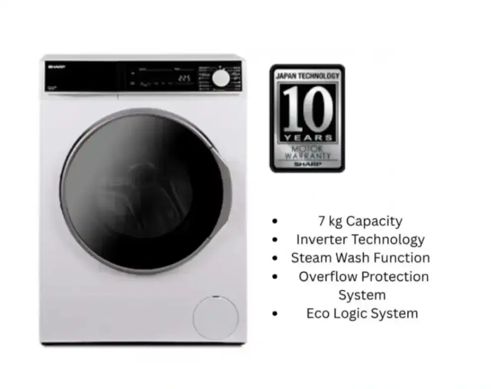Sharp Mesin Cuci Front Loading ESFL1270XT Kap 7kg Inverter Garansi10th