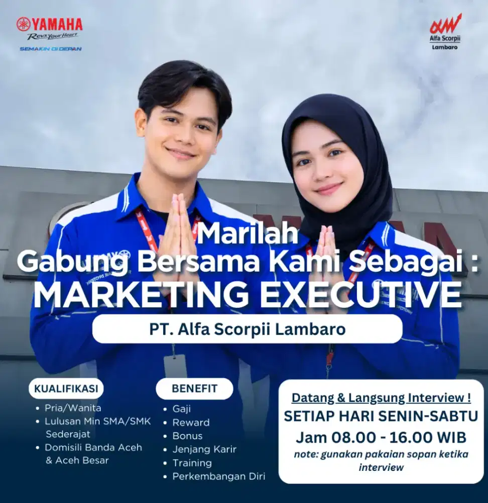 Lowongan Kerja Marketing Executive YAMAHA