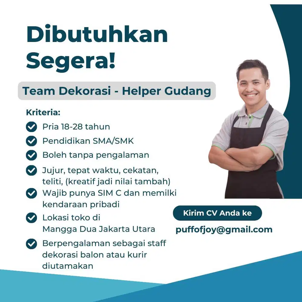 LOWONGAN PEKERJAAN KERJA STAFF TIM GUDANG DEKORASI BALON JAKARTA