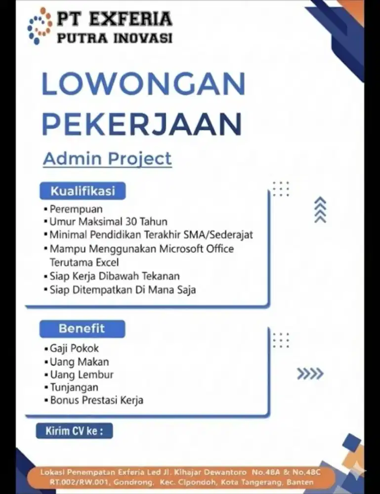 DIBUTUHKAN SEGERA ADMIN PROJECT