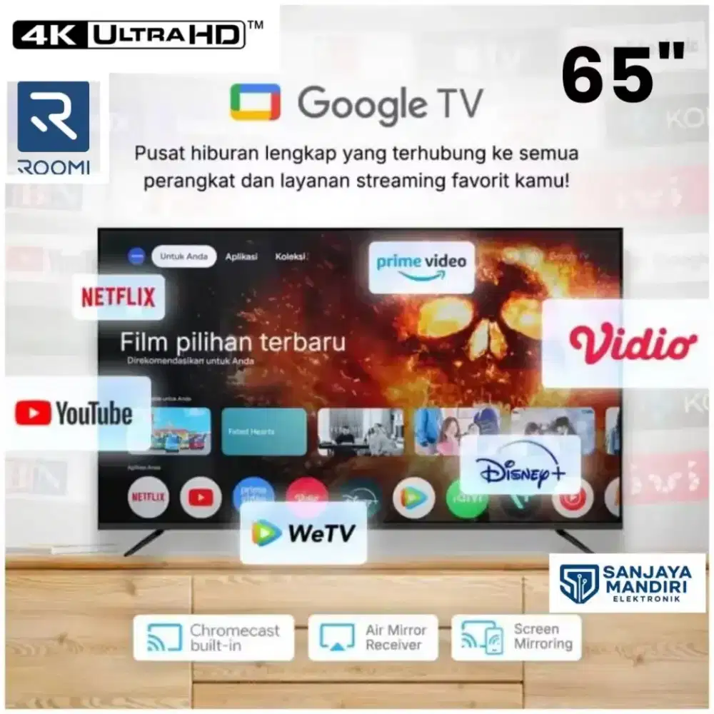 ROOMI Google TV 65 Inch LED 4K Ultra HD - Anti Glare  HDR  Dolby Audio