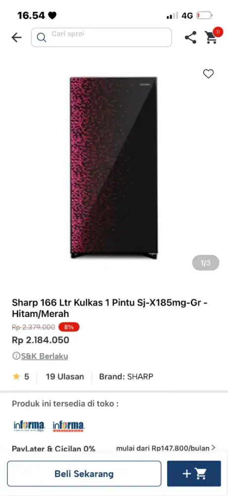 Ready stok kulkas sharp 1 pintu