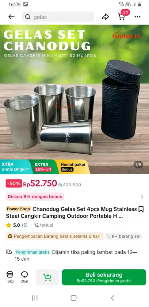 Gelas camping stainles