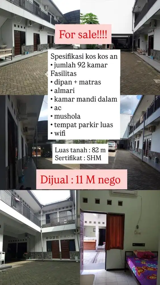 Dijual kos kos an 92 pintu ac kamar mandi dalam