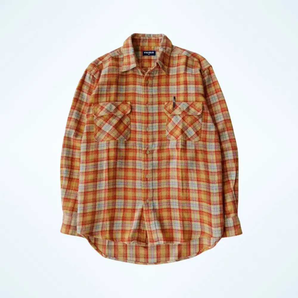 KEMEJA UNIQLO OUTER FLANEL BAHAN WOL DOUBLE POCKET