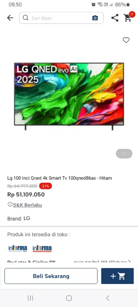 PROMO KREDIT LG 100 INC QNED 4K SMART TV