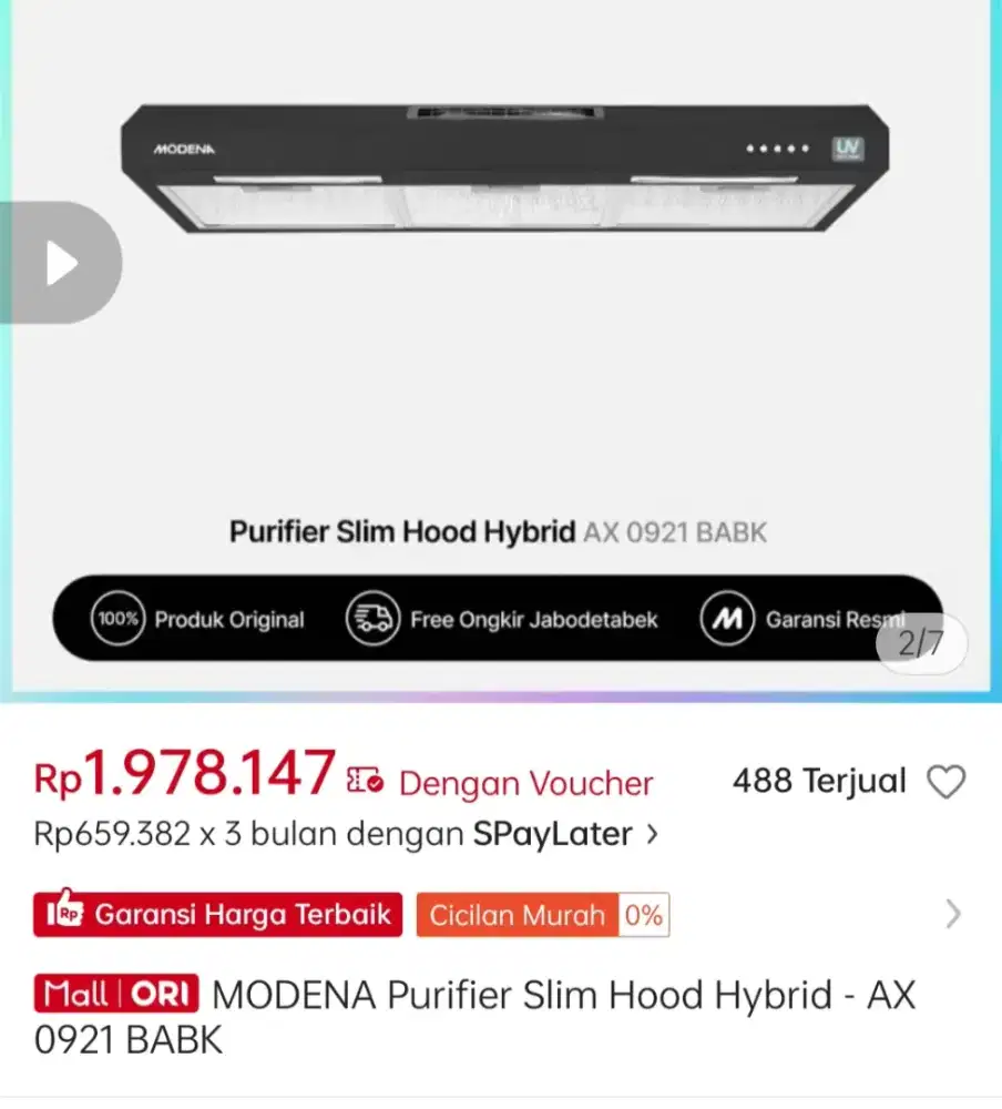Modena Purifier Slim Hood Cooker Hood Hybrid AX 9021 BABK - 90 cm
