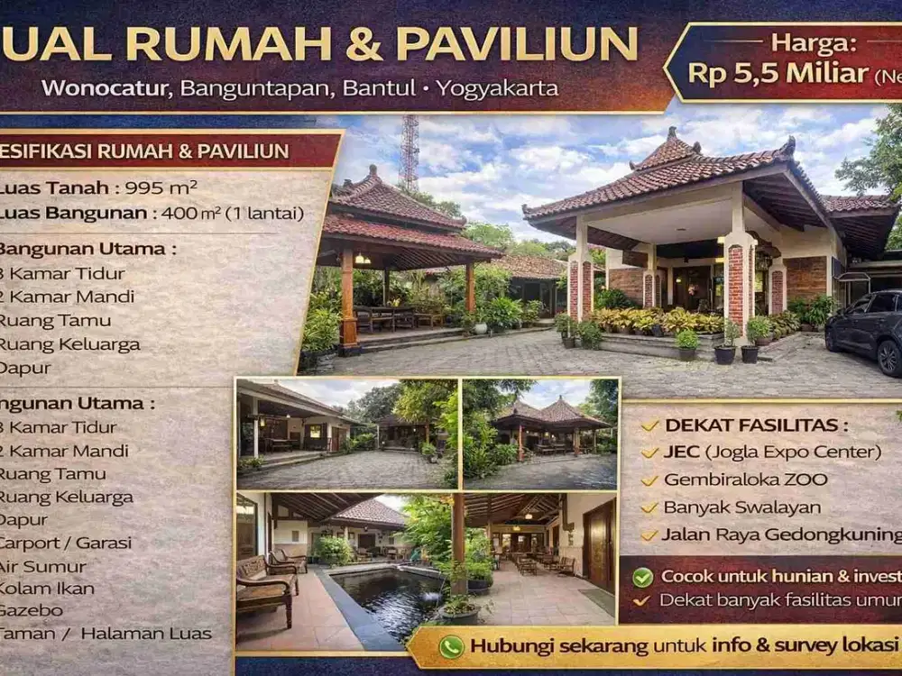 Aset Properti Premium 995 m² Dalam Ringroad Jogja – Rumah + Paviliun, Multi Fungsi