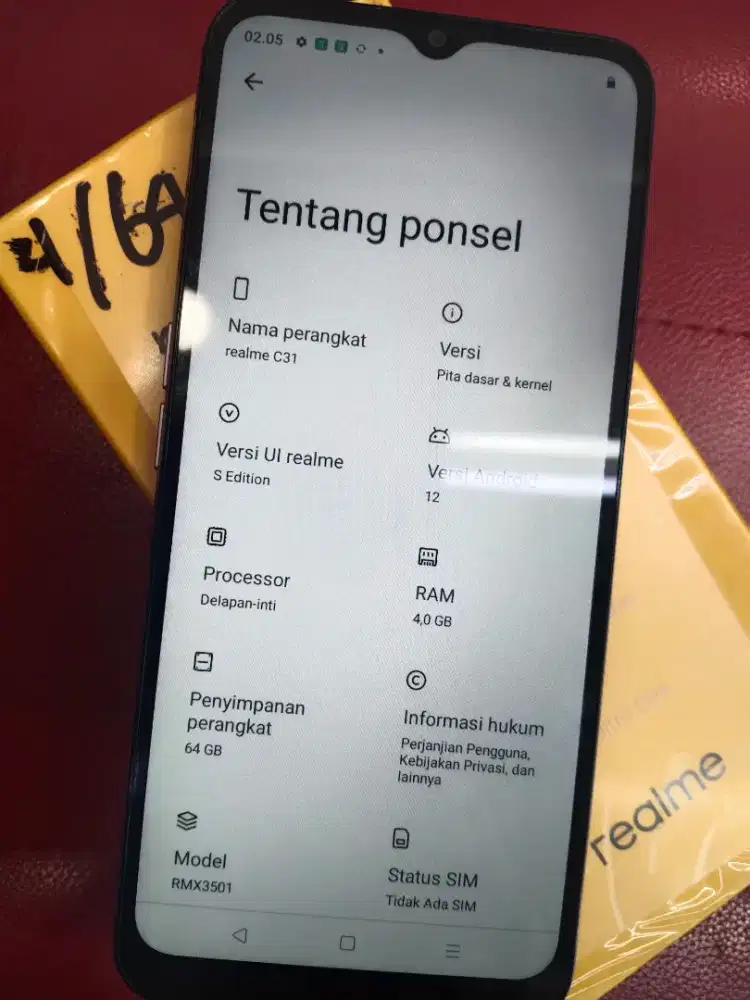 Realme c31 ram 4/64gb warna silver terang