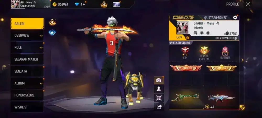 AKUN FREE FIRE SULTAN GAGAH READY STOK 24 JAM AMANAH 100%