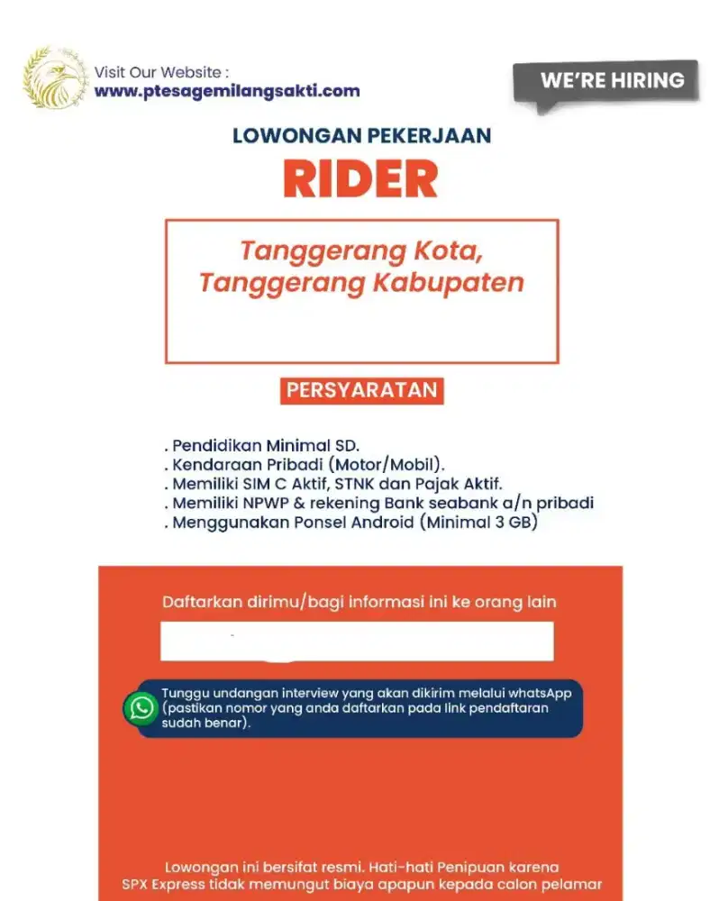 SPX SHOPEE KURIR ( KOTA TANGERANG & KABUPATEN TANGERANG